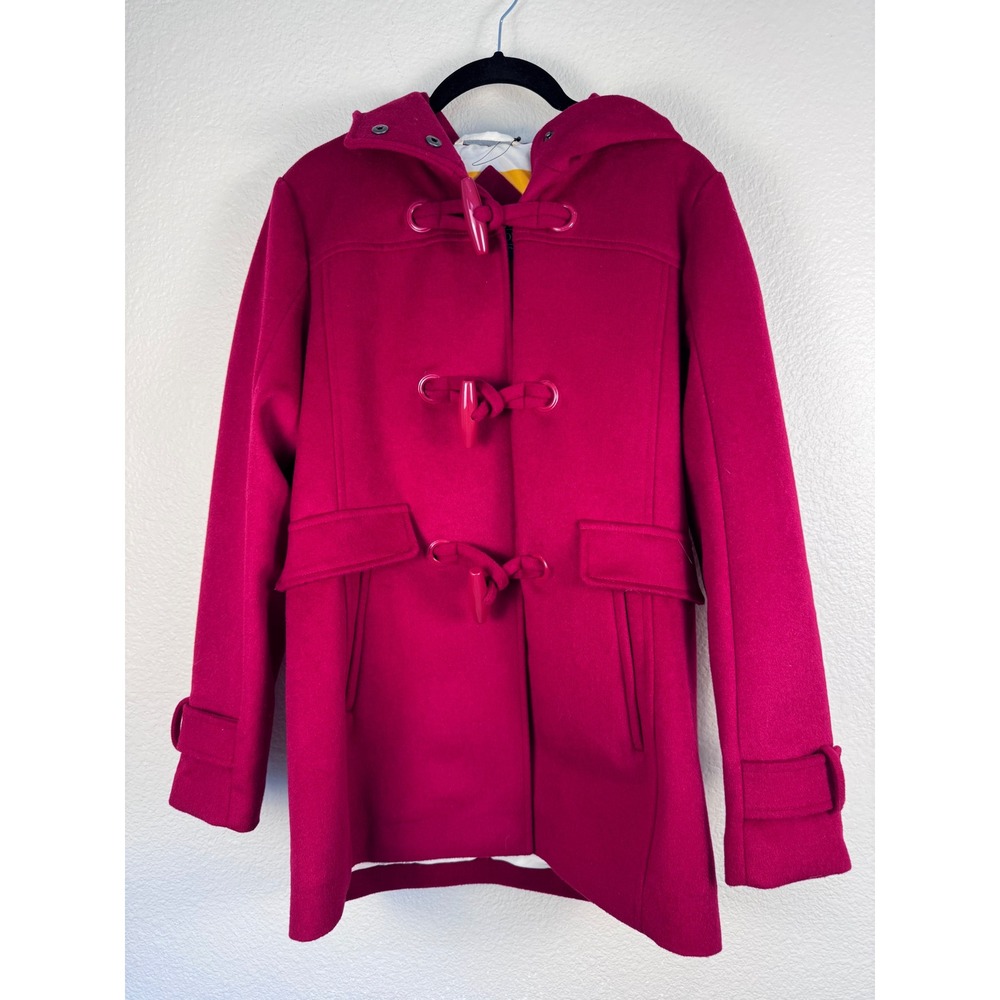 Pendleton Wool Blend Hooded Duffle Coat Women XS Red Toggle Hood Stripes